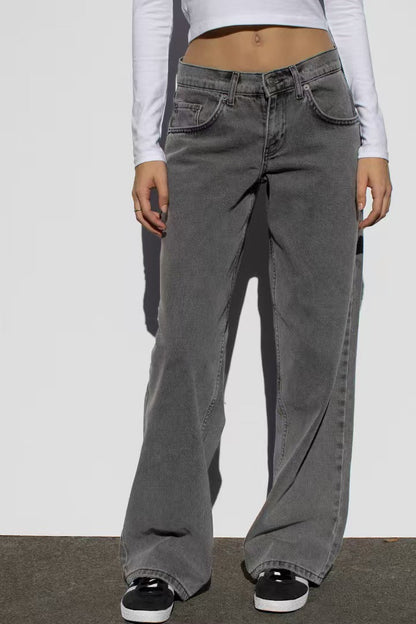 Damen Highwaist Jeans Weite Bein Verstellbar