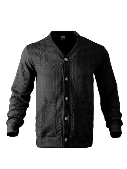 Herren Strickjacke Zopfmuster Modern Schwarz