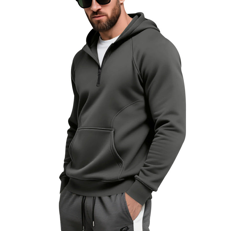 Herren Fleece Pullover Kapuzenpullover mit Reißverschluss und Kängurutasche Warm