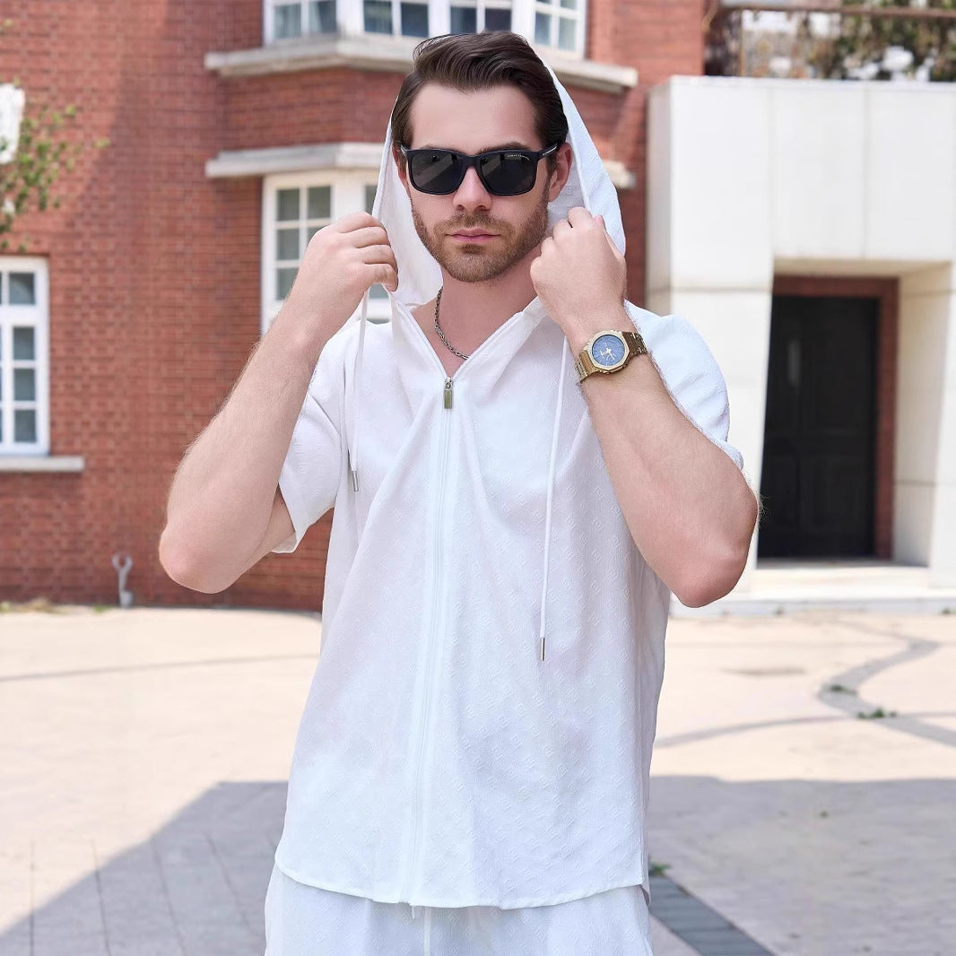 Herren Sport-Hemd Kapuze Reißverschluss Funktionsshirt