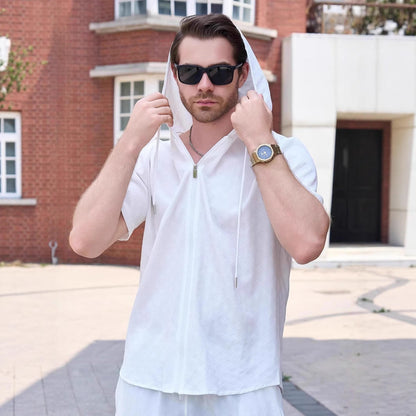 Herren Sport-Hemd Kapuze Reißverschluss Funktionsshirt