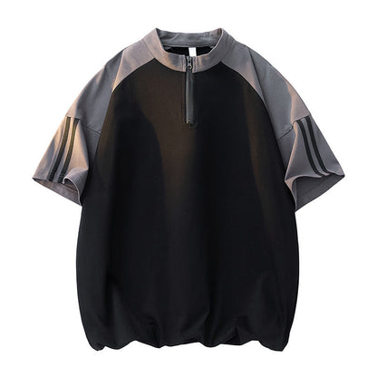Herren Sportshirt Kurzarm Modern Reißverschluss Top