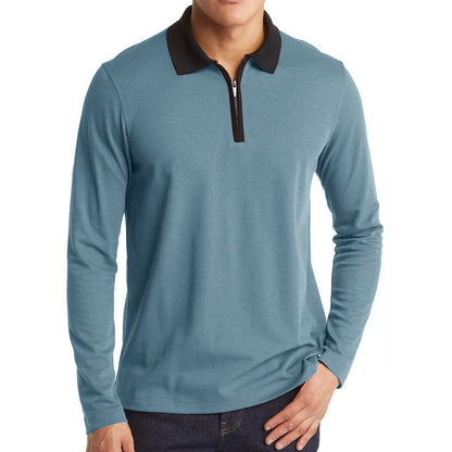 Herren Polo Langarm mit Reißverschluss und Kontrastkragen Modern