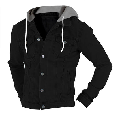 Herren Jeansjacke Kapuze Taschen Schwarz Modern
