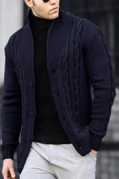 Herren Strickjacke Kabelmuster Schalkragen Modern