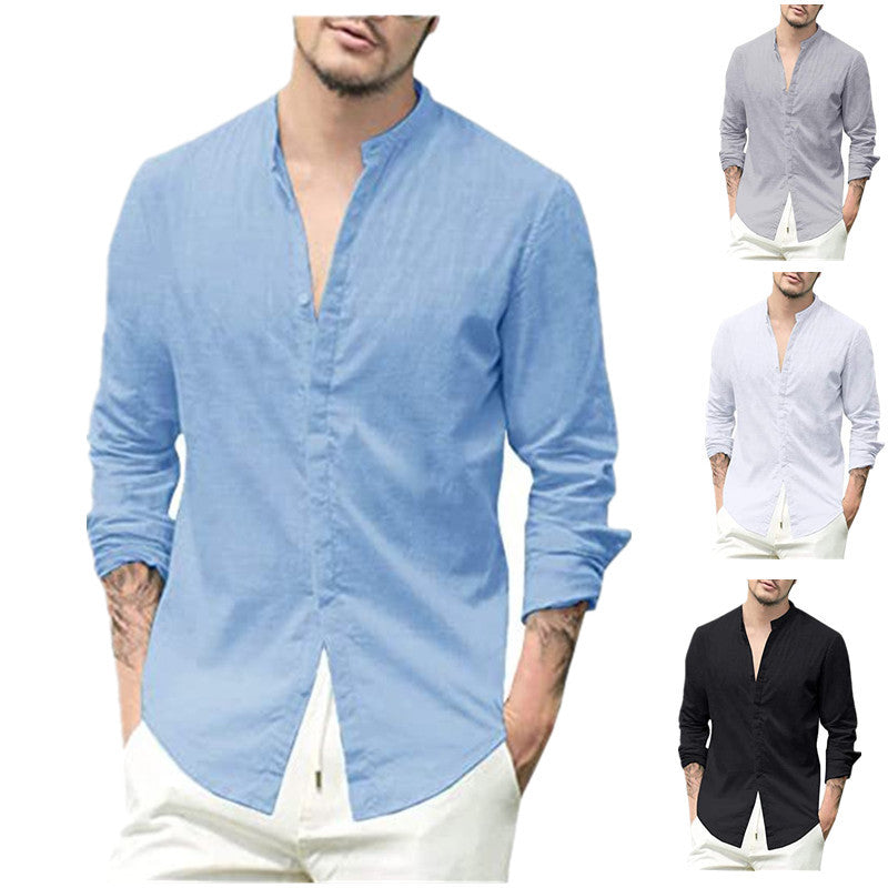 Herren Leinenhemd Modern Slim Fit Stehkragen Bequem - BerlinGlamour