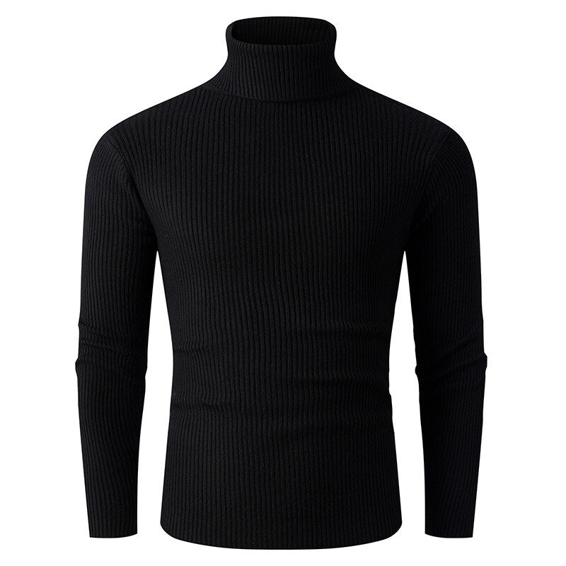 Herren Rollkragenpullover Gerippt Strick Modern Schwarz