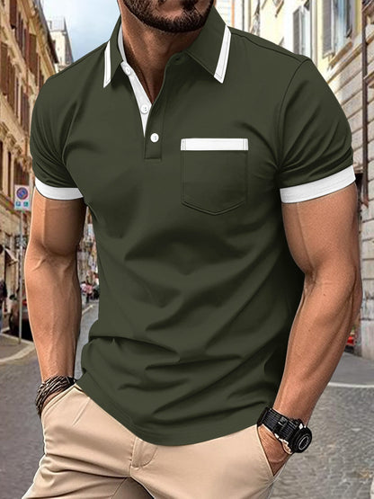 Herren Polohemd Kurzarm Modern Kontrast