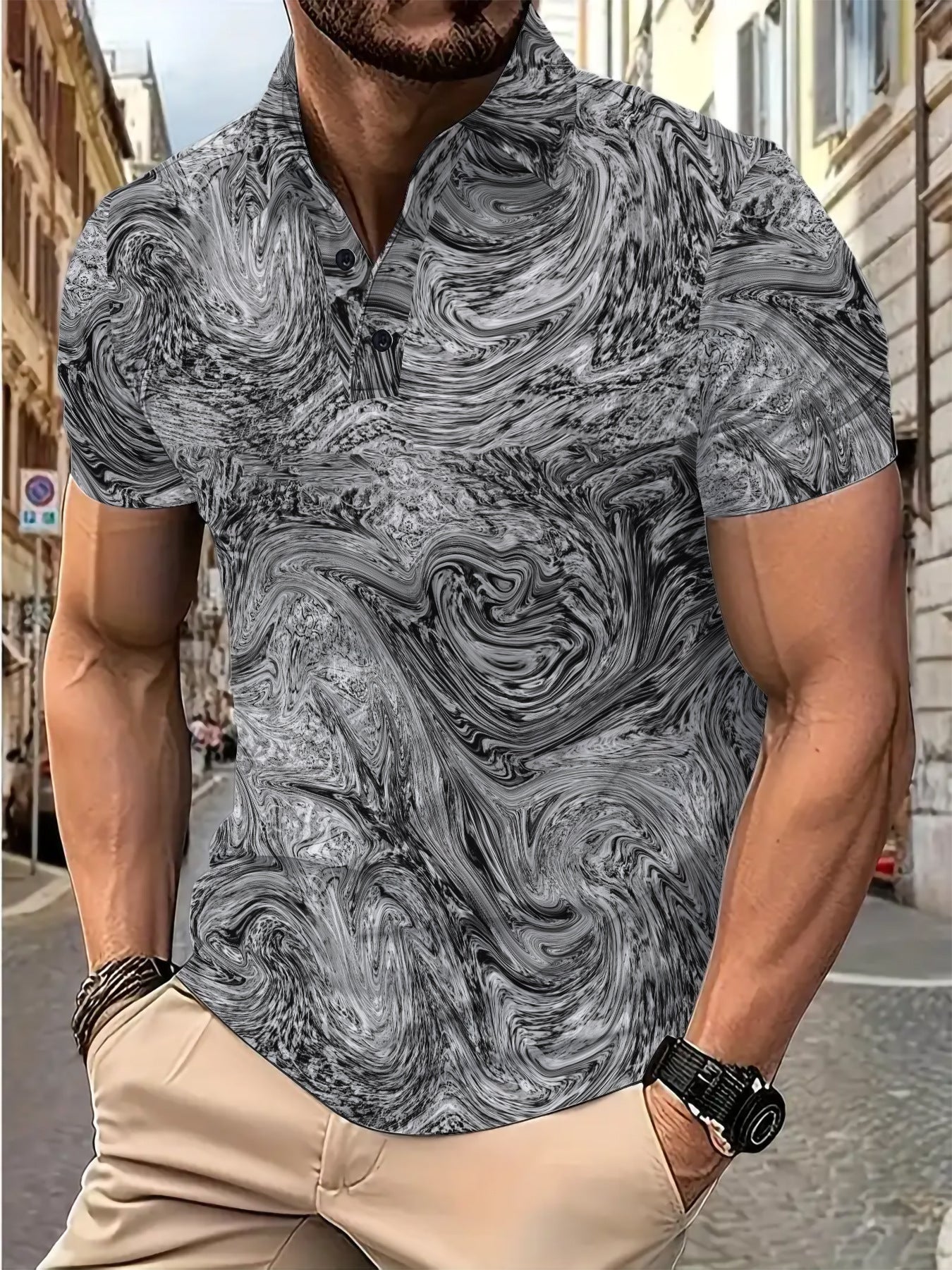 Herren Poloshirt Kurzarm Modernes Wellenmuster Berlin
