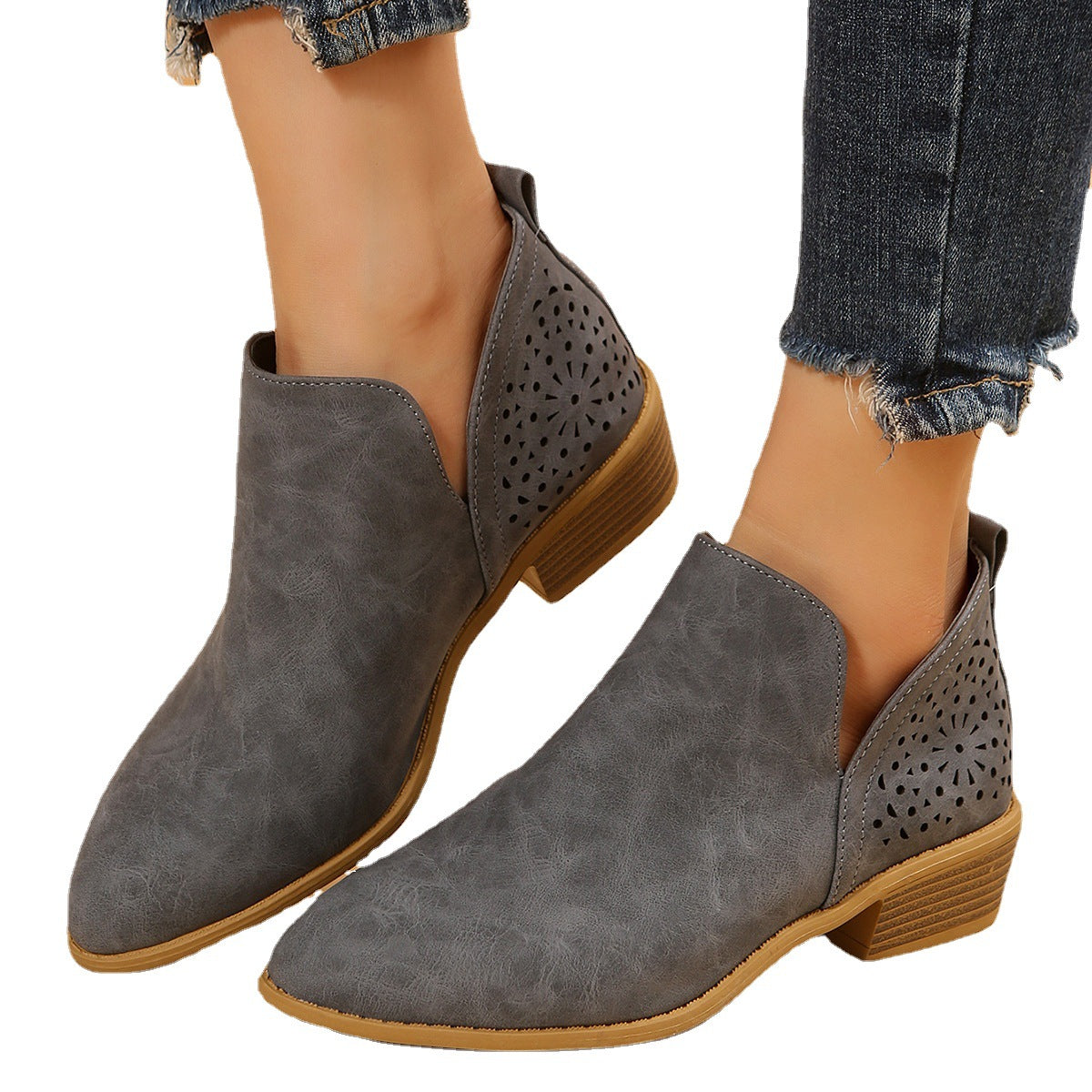 Damen Stiefel Ankle Boots Elegantes Lochmuster Design