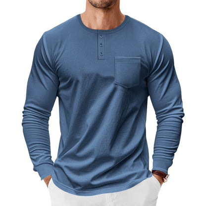 Herren Langarm-Henley-Shirt mit praktischer Brusttasche und modischen Knopfdetails BerlinGlamour.