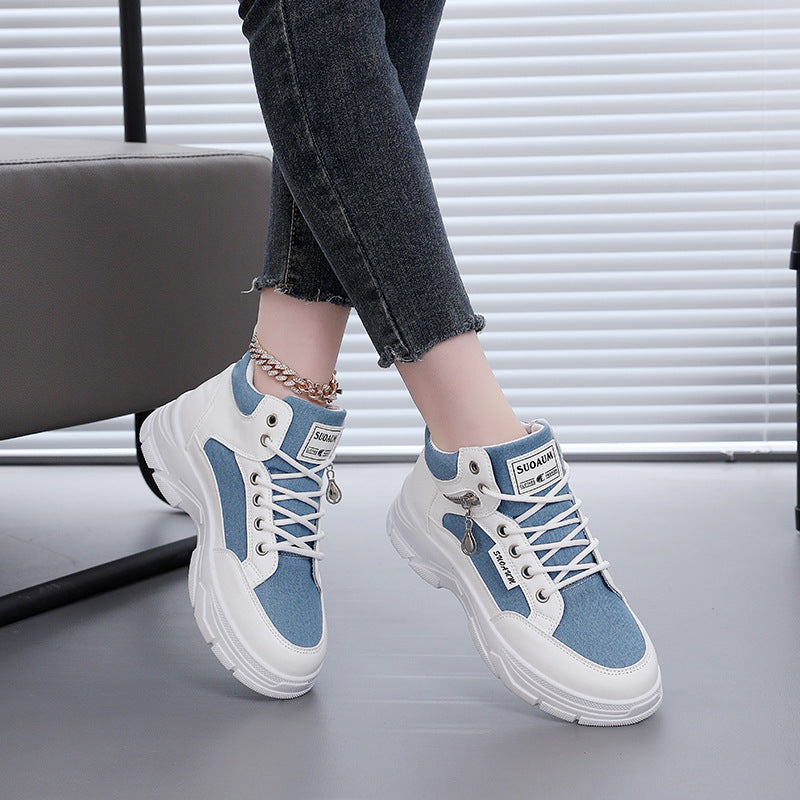 Damen Sneaker High-Top Leopardenmuster Schwarz Trend