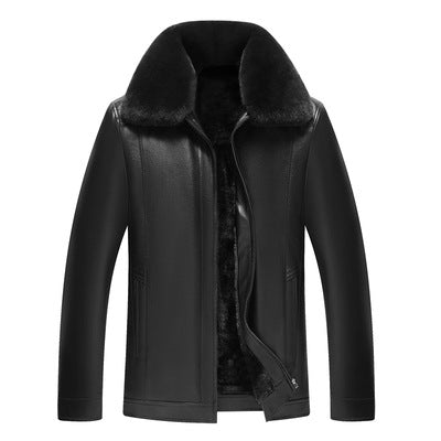 Herren Lederjacke Luxus Kunstfellkragen Modern Schwarzes Leder