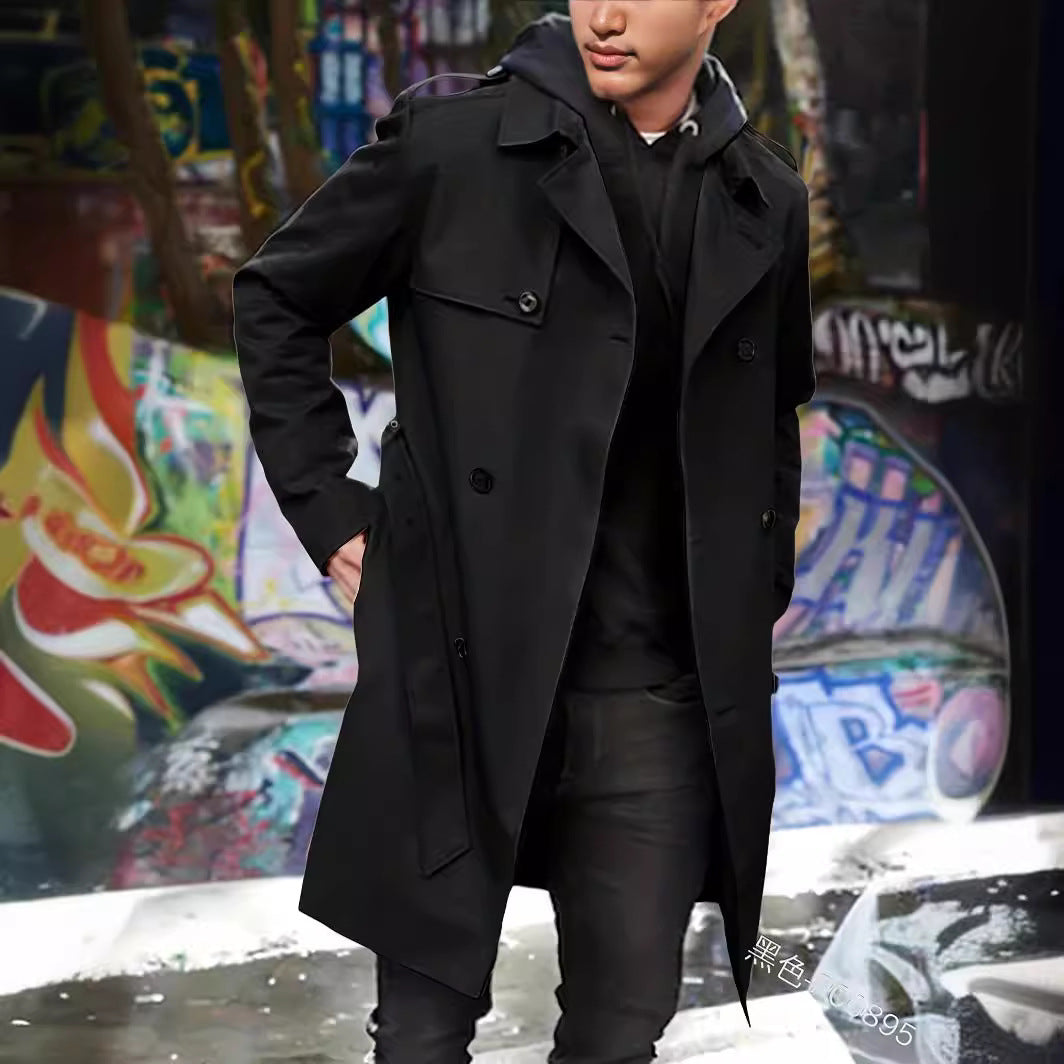 Herren Trenchcoat Eleganter Langmantel Mit Taschen