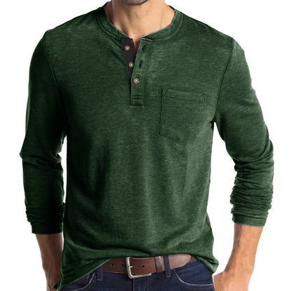 Herren Langarmshirt Modern mit Henleykragen und Brusttasche