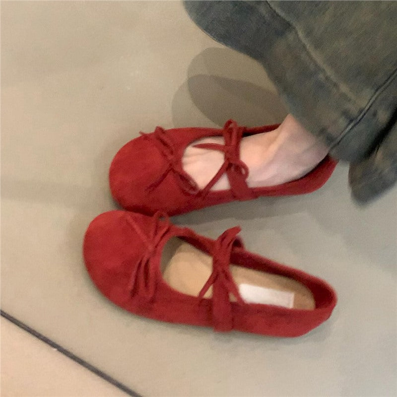 Damen Ballerinas mit Schleifen Bequem Lederschuhe Frauen