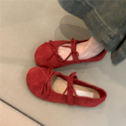 Damen Ballerinas mit Schleifen Bequem Lederschuhe Frauen