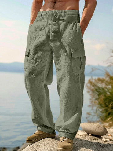 Herren Leinenhose Lässig Bequem Cargo Style