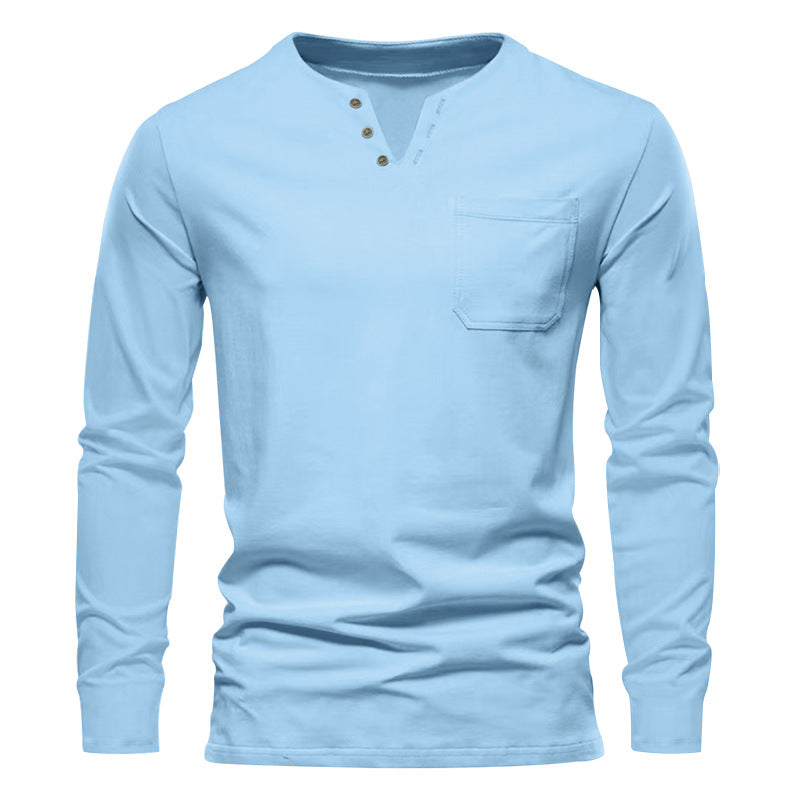 Herren Langarmshirt Mit Brusttasche Modern Knopfdesign