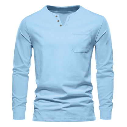 Herren Langarmshirt Mit Brusttasche Modern Knopfdesign