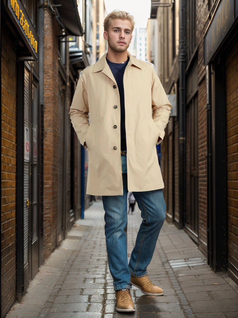 Herren Regenmantel Lässig Modern mit Druckknöpfen