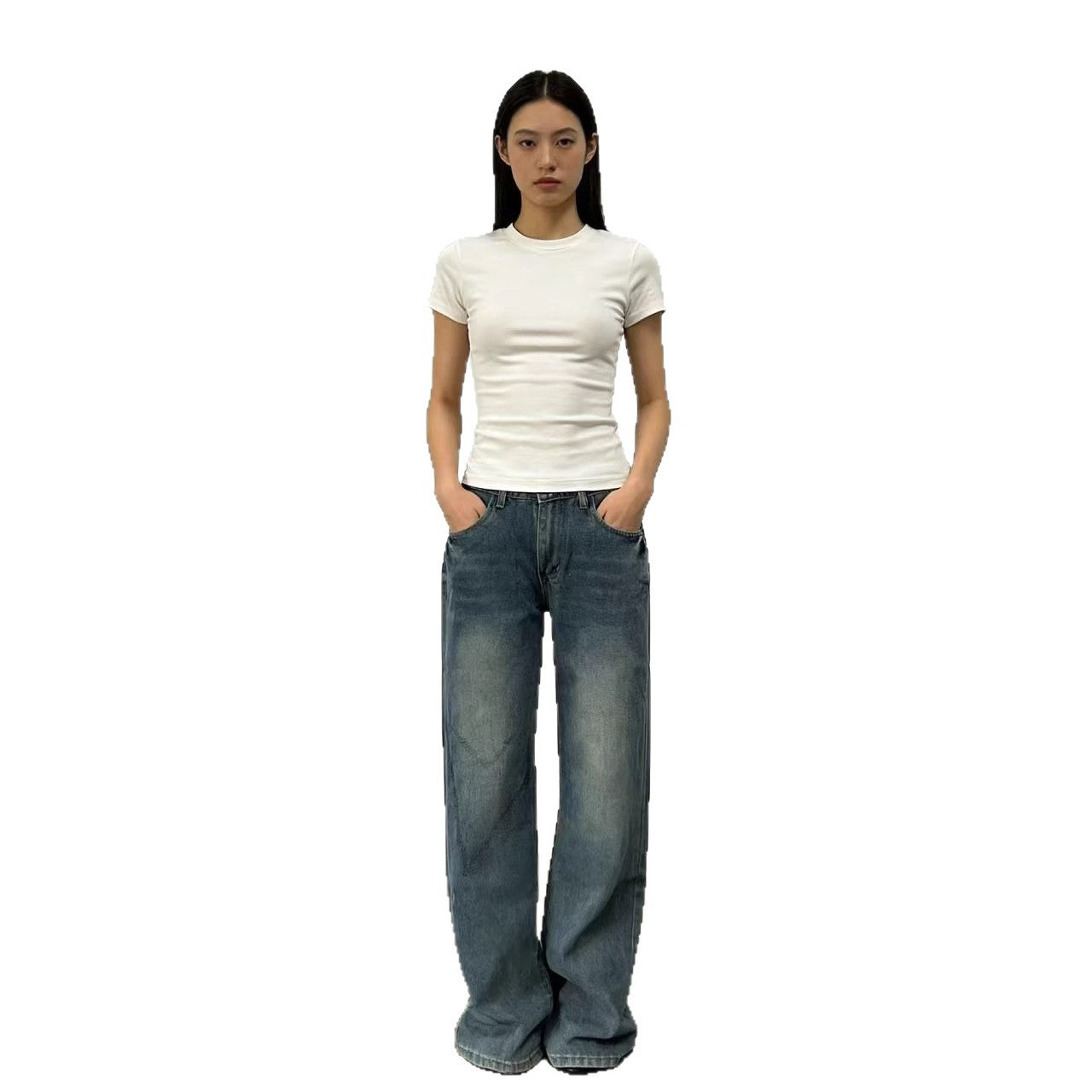 Damen Jeans Weit Bequem Entspannt
