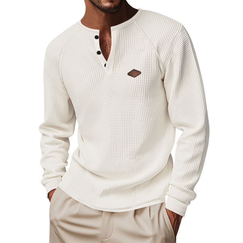 Herren Langarmshirt Modern mit Knöpfen und Struktur Optik