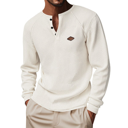 Herren Langarmshirt Modern mit Knöpfen und Struktur Optik