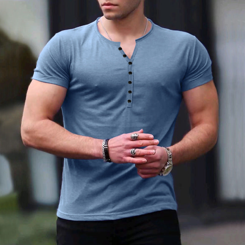 Herren T-Shirt Kurzarm Weiches Baumwoll-Shirt Mit Knöpfen
