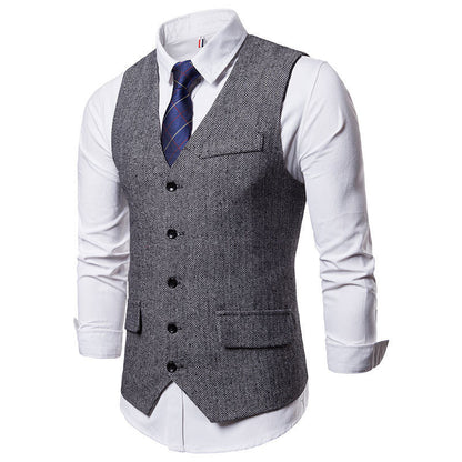 Herren Weste Herringbone Klassisch Elegant Mit Taschen