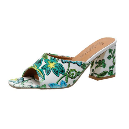 Damen Mules mit Blumenmuster und Komfortabsatz