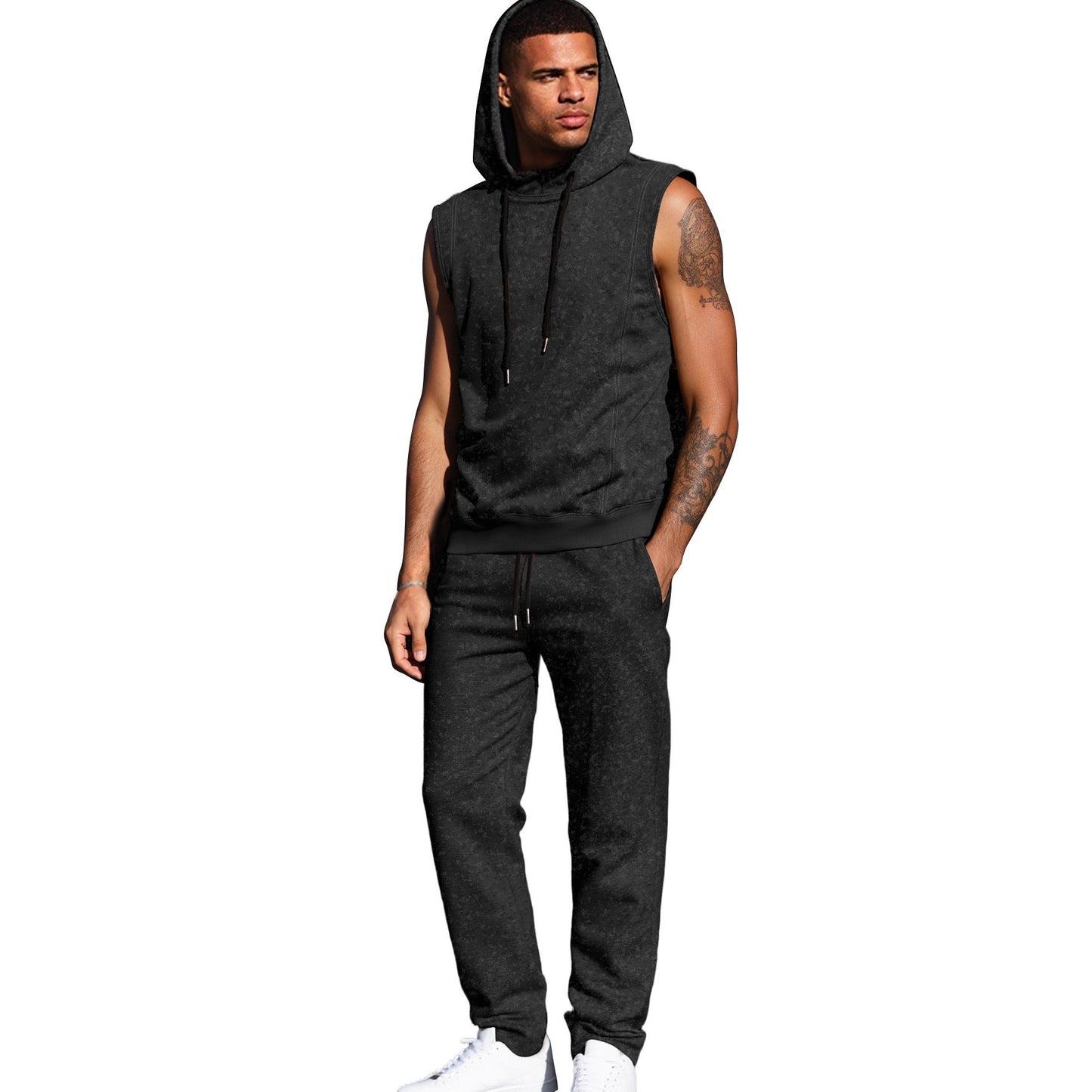 Herren Sportset Ärmellos Hoodie Jogginghose Bequem