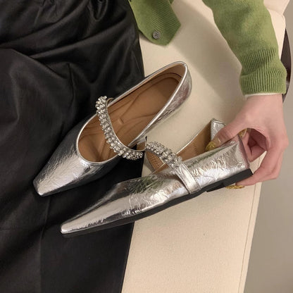 Damen Ballerinas Elegant mit Strasssteinen Schuhe