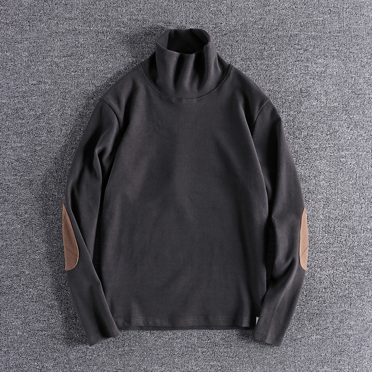 Hochwertige, elegante Stehkragenpullover mit kontrastierenden Ellbogenpatches BerlinGlamour für den anspruchenden Onlineshop.