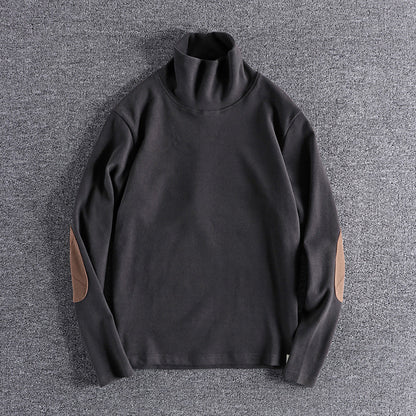 Hochwertige, elegante Stehkragenpullover mit kontrastierenden Ellbogenpatches BerlinGlamour für den anspruchenden Onlineshop.