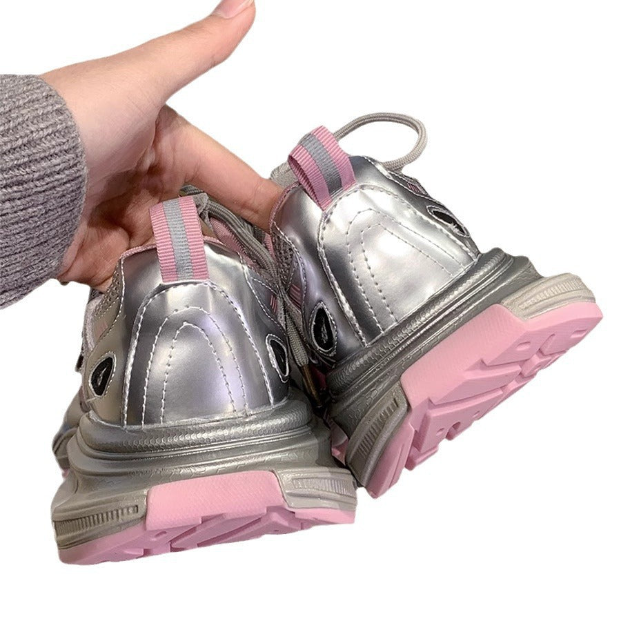 Damen Sneaker Sportlich Mesh Weiß Reflektierend