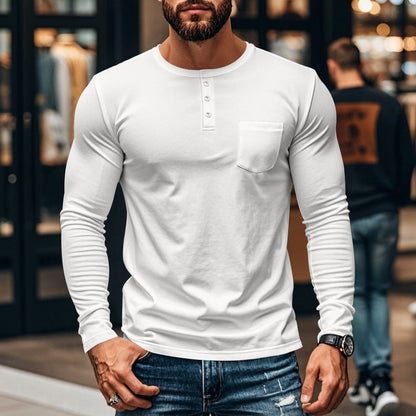 Herren Langarmshirt mit Brusttasche und Struktur Optik Berlin