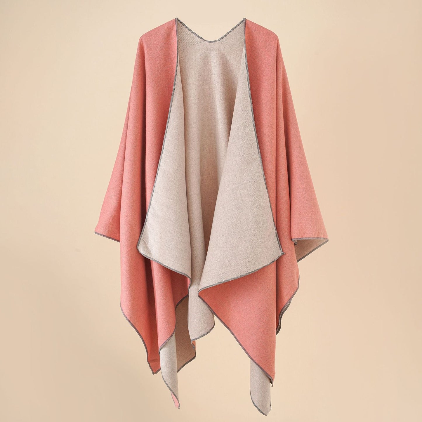 Damen Poncho Weich Wollmix Elegant Schwarz
