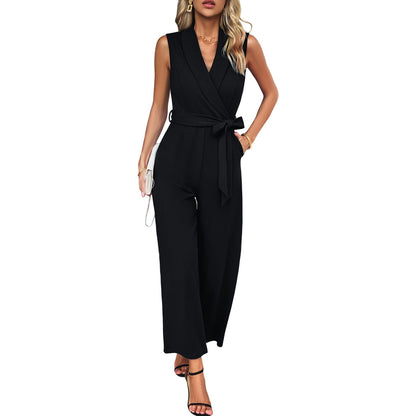 Eleganter Damen Jumpsuit Wickeloptik Taillengürtel Damenanzug