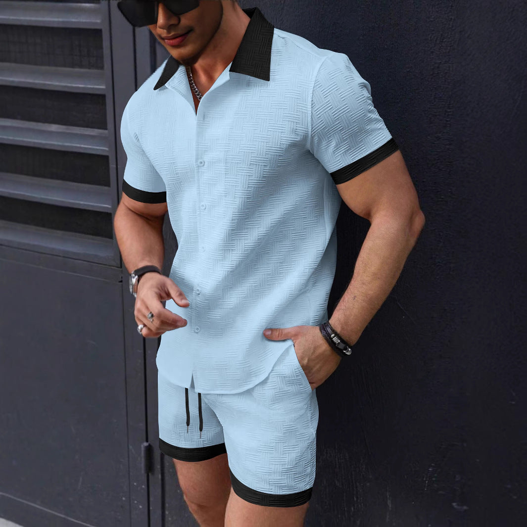 Herren Kurzarm Hemd Shorts Set Sommer Modisch