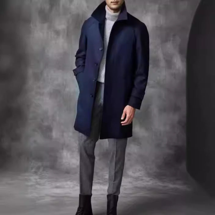 Eleganter Herren Wollmantel Doppelreiher Schmal Modern