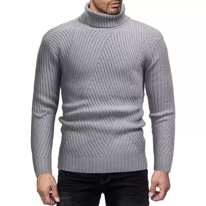 Herren Rollkragenpullover Gerippt Strukturiert Elegent