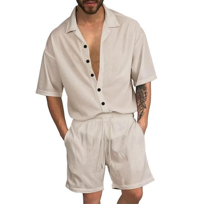 Herren Sommer Set Kurzarm Hemd Shorts mit Knöpfen Modern