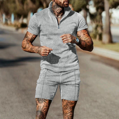 Herren Jumpsuit Kurzarm Modern Gestreift Reißverschluss