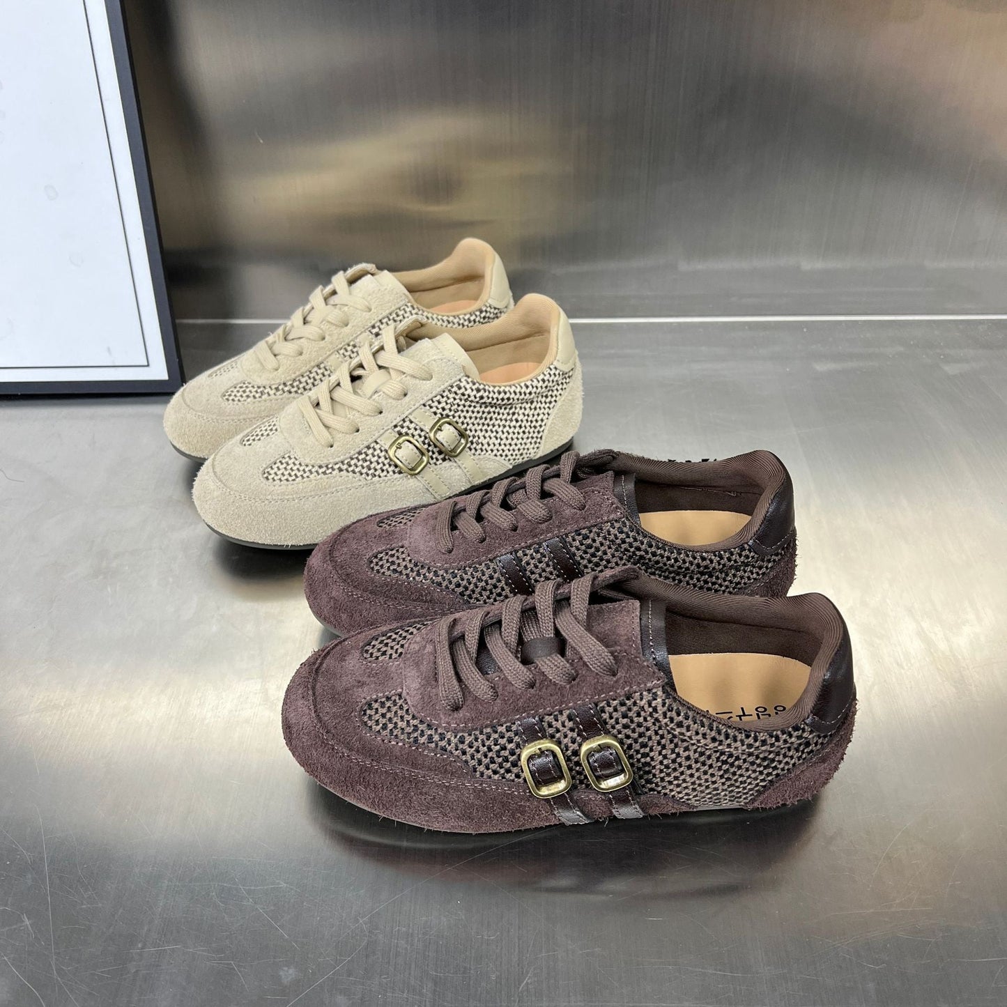 Damen Sneaker Sportlich Elegant Geflecht Schnalle