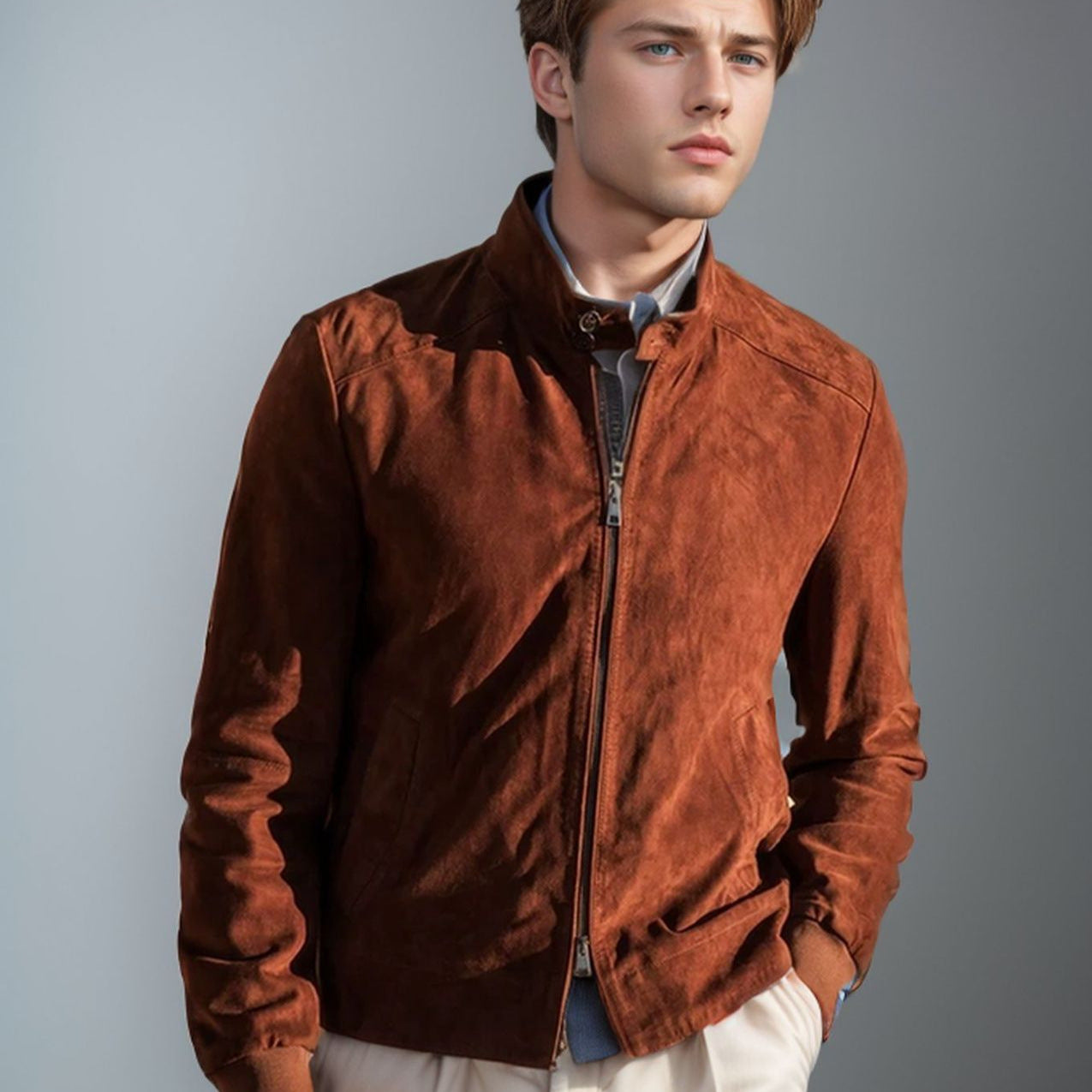 Herren Wildlederjacke Steppkragen Lederjacke Echtleder - BerlinGlamour