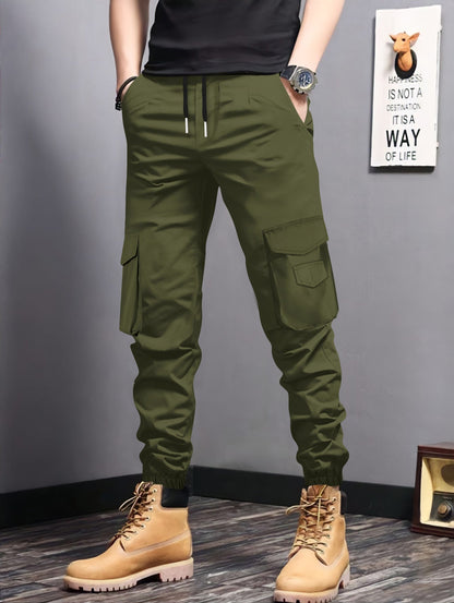 Herren Cargo-Jogginghose Elastisch Mit Taschen Schwarz