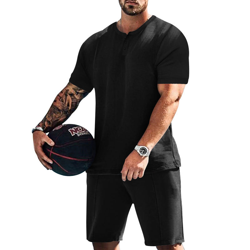 Herren Sportset bequem knöpfbare Oberteil und Freizeit Shorts