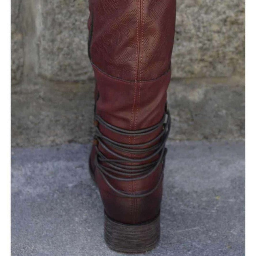 Damen Stiefel Robustes Profil Modisches Riemendesign Winterstiefel