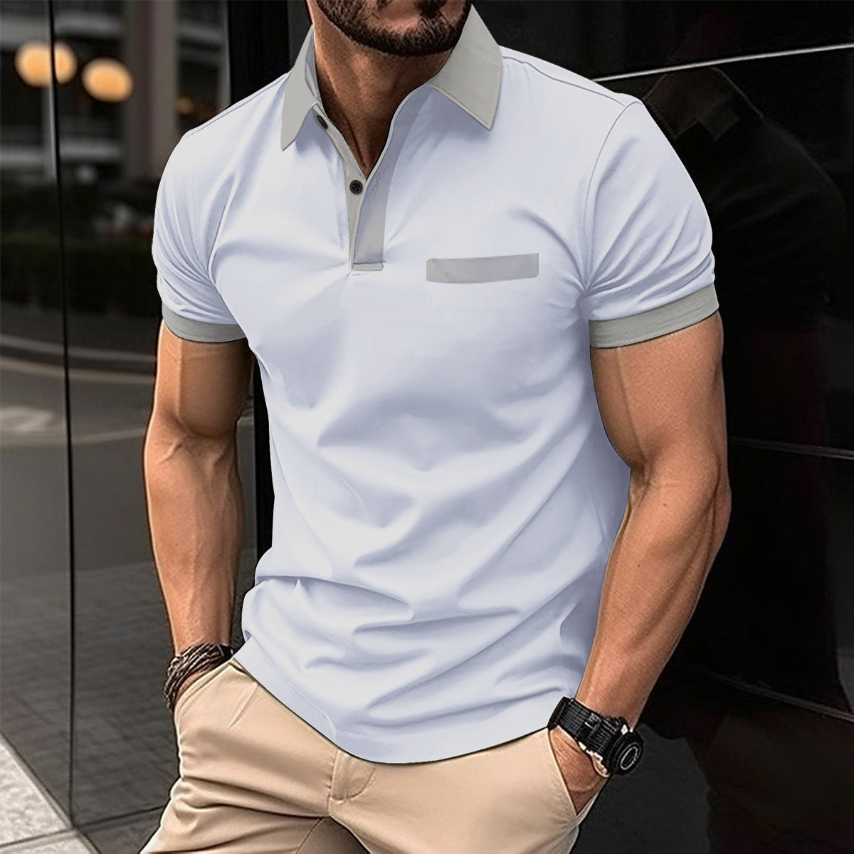Herren Polohemd Karomuster Elegant Modern